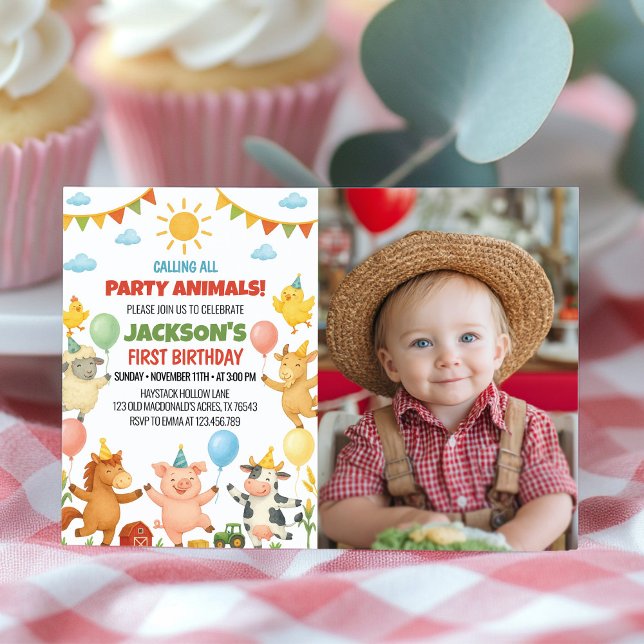 Farmyard Animals Birthday Party Photo Invitation Tack Kort (Skapare uppladdad)