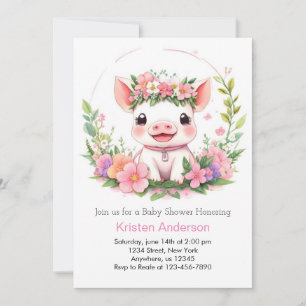 Farmyard Äventyr Rosa Piggy Girl Baby Shower Inbjudningar