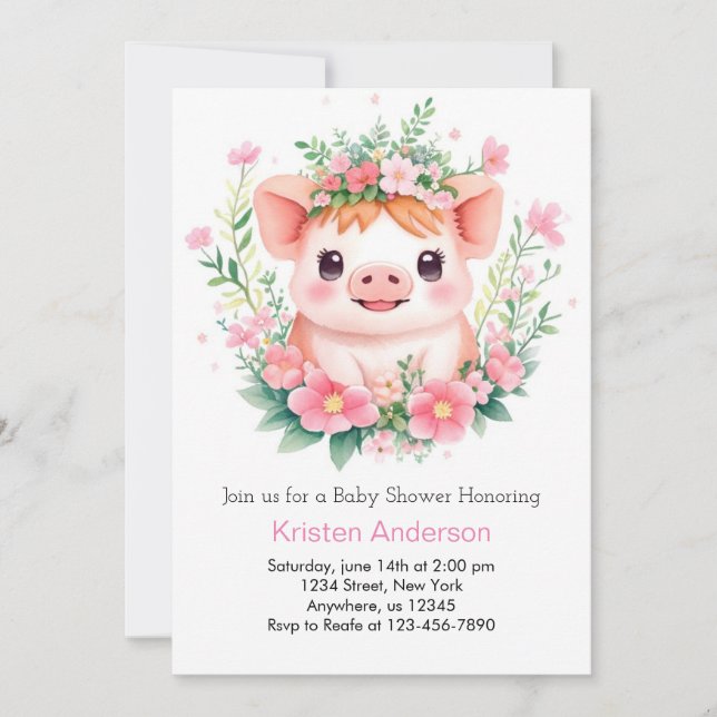 Farmyard Blissful Rosa Piglet Girl Baby Shower Inbjudningar (Framsida)