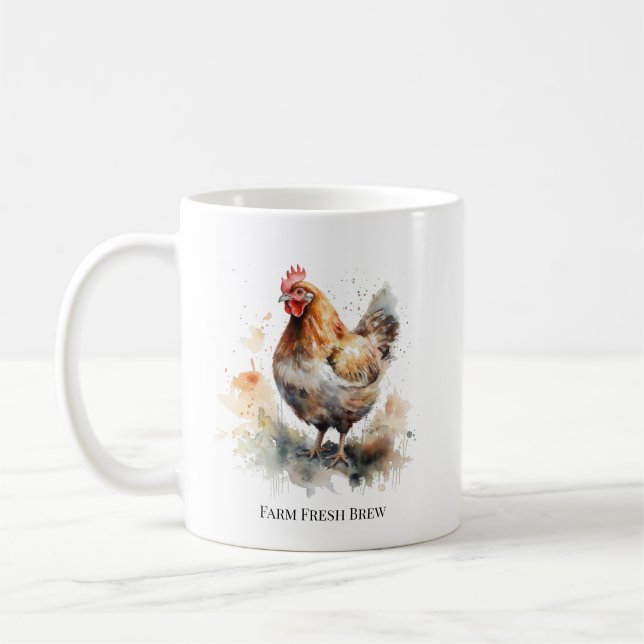 Farmyard Charm: Watercolor Chicken Art Kaffemugg (Vänster)