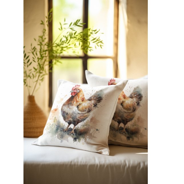 Farmyard Charm: Watercolor Chicken Art Kudde (Skapare uppladdad)