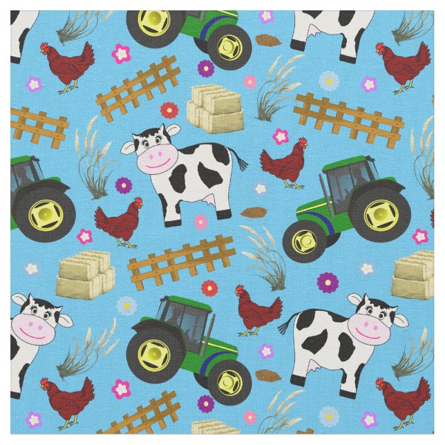 Farmyard Cow Mönster Tyg (Närbild)