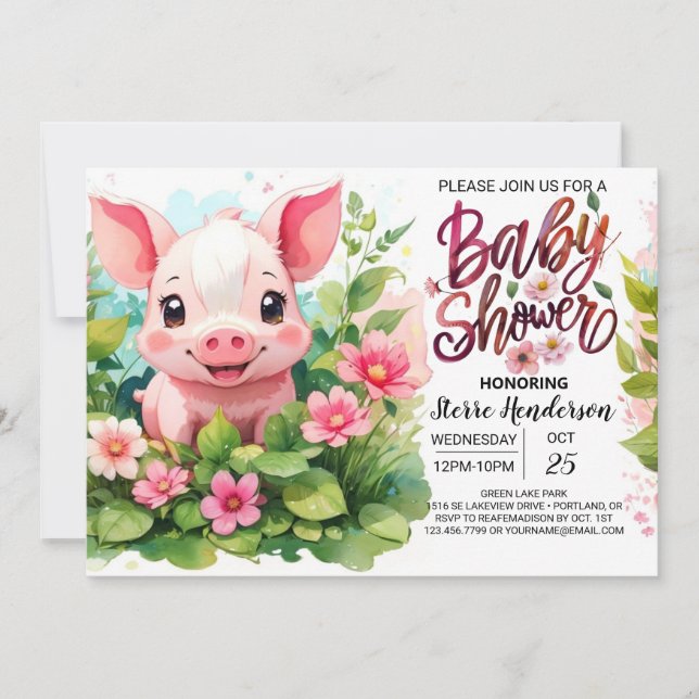 Farmyard Friends Celebrate Gris Fiesta Baby Shower Inbjudningar (Framsida)