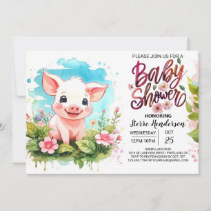Farmyard Friends Gris Baby Shower Inbjudningar