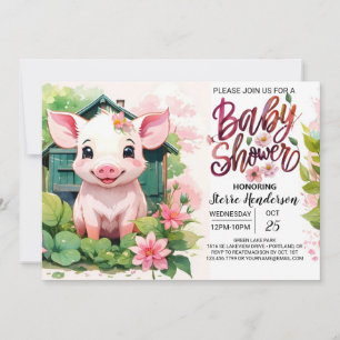 Farmyard Friends Gris Watercolor Baby Shower Inbjudningar