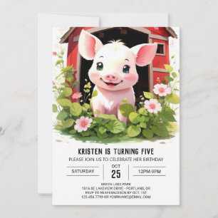 Farmyard Friends Pigletts Boho Girl Birthday Inbjudningar
