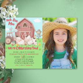 Farmyard Girl Birthday Photo – Cute Barn Animals Inbjudningar