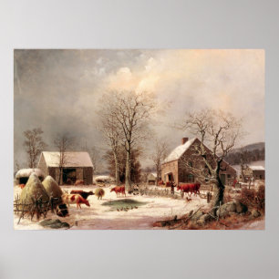 Farmyard i Winter Poster