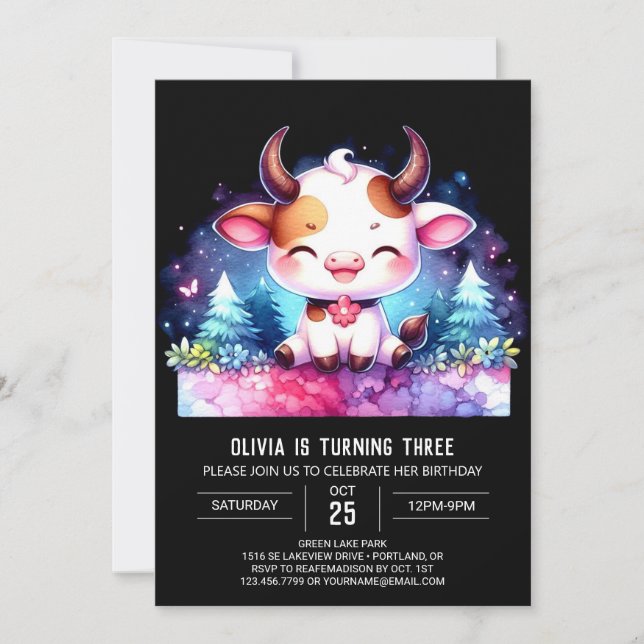 Farmyard Online Kow Birthday Inbjudningar (Framsida)