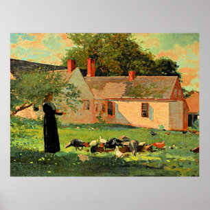 Farmyard Scene, berömd-grafik av Winslow Homer Poster