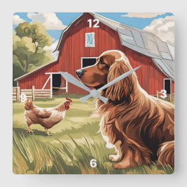 Farmyard Wall Clock Fyrkantig Klocka