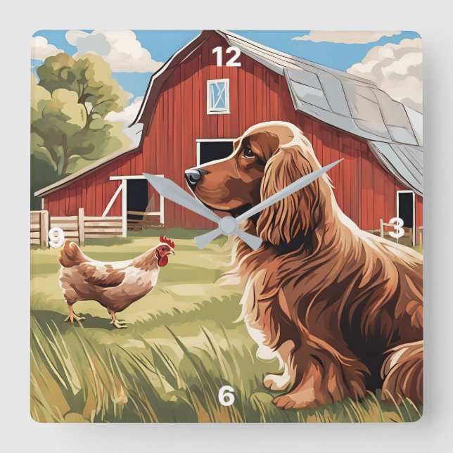 Farmyard Wall Clock Fyrkantig Klocka (Framsida)