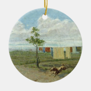 Farmyarden (olja på kanfas) julgransprydnad keramik