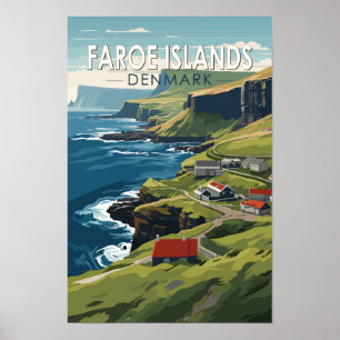 Färöarna Danmark Resa Konst Vintage Poster