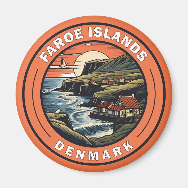 Färöarna Danmark Travel Art Badge Magnet (Framsidan)