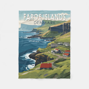 Färöarna Danmark Travel Art Vintage Fleecefilt