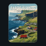 Färöarna Danmark Travel Art Vintage Magnet<br><div class="desc">Färöarna i en vektorkonst stil. Färöarna är en självstyrande ögrupp,  en del av Konungariket Danmark. Den omfattar 18 klippiga,  vulkaniska öar.</div>