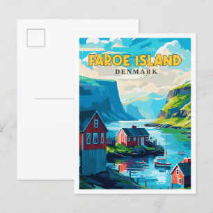 Färöarna Danmark vintage resor illustration Vykort