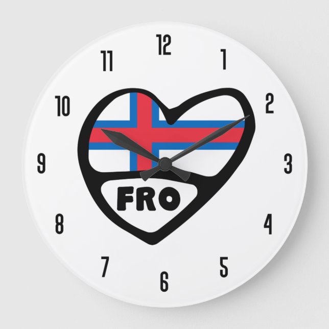 Färöarna Land Code FRO Flagga Heart Stor Klocka (Framsida)