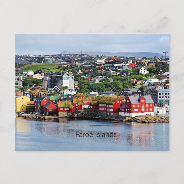 Färöarna, panoramisk syn på Torshavn Vykort (Framsida)