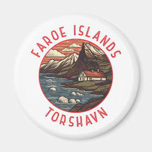 Färöarna Tórshavn Retro Distress Circle Magnet