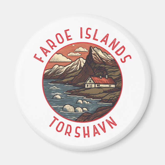 Färöarna Tórshavn Retro Distress Circle Magnet (Framsidan)