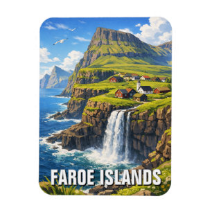 Färöarna Vattenfall Postkort Magnet