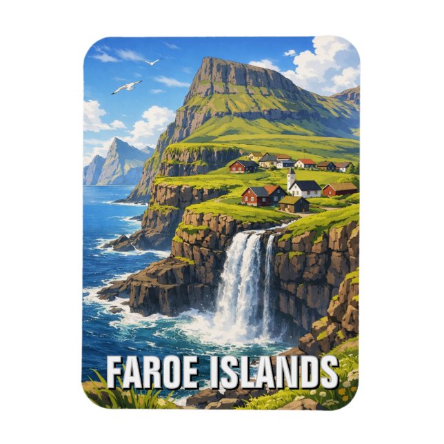 Färöarna Vattenfall Postkort Magnet (Vertikal)