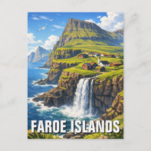 Färöarna Vattenfall Vykort