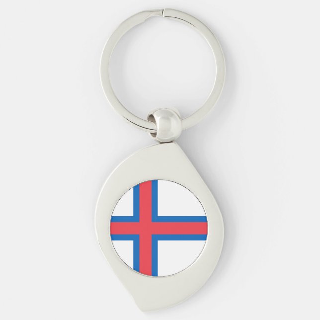 Färöarnas flagga swirl silverfärgad nyckelring (Framsidan)