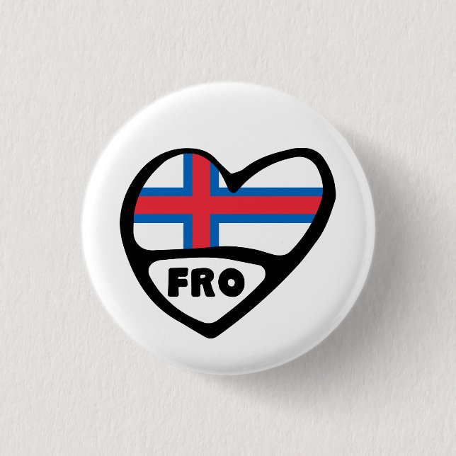 Färöarnas Land-kod Flagga Heart Pin Badge Knapp (Framsida)
