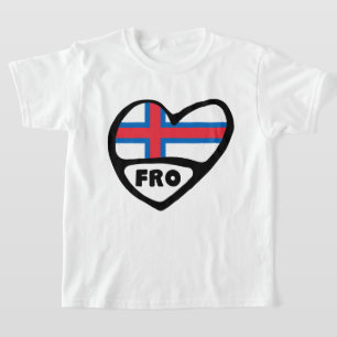 Färöarnas Land-kod Flagga Heart Pin Badge T Shirt
