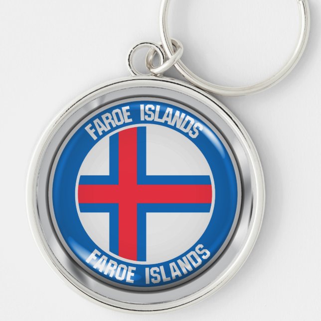 Färöarnas resund Emblem Rund Silverfärgad Nyckelring (Framsidan)