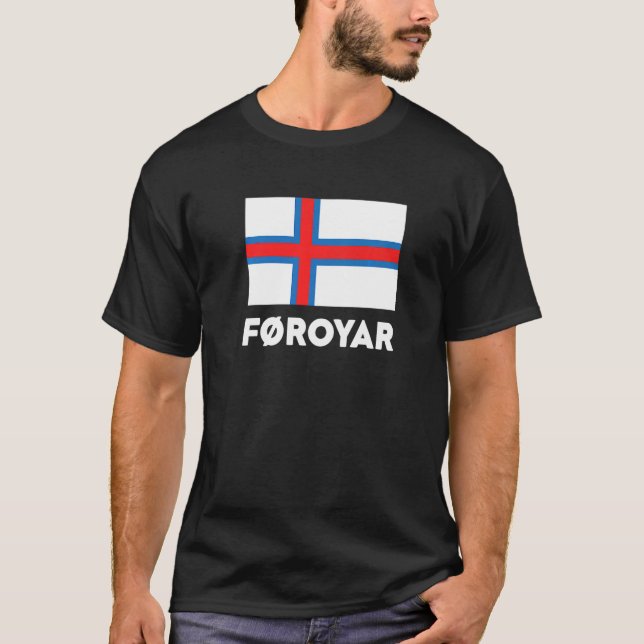 Faroe Islands Flag Føroyar White Blue Red T Shirt (Framsida)