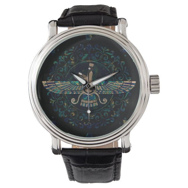 Farohar - Faravahar - Fravashi Marble och Guld Armbandsur (Framsida)