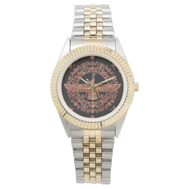 Farohar - Faravahar - Fravashi Marble och Guld Armbandsur (Framsida)