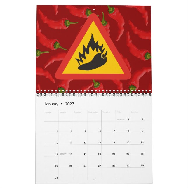 Faroskylt för hett pepparpeppar kalender (Jan 2027)