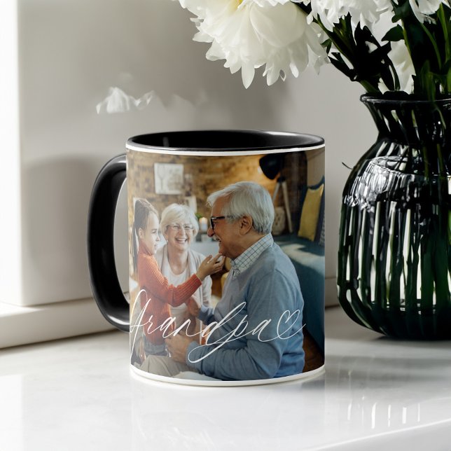 Farpa Script Hjärttacksam varje ögonblick Foto Mugg (Grandpa Script Heart Grateful Every Moment Photo Mug)