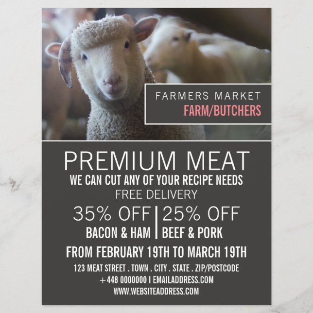 Fårporträtt, bonde & slaktarens reklam reklamblad (Framsidan)