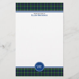 Farquharson Klan Blue och Grönt Tartan Monogram Brevpapper