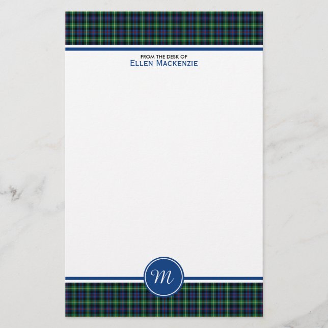 Farquharson Klan Blue och Grönt Tartan Monogram Brevpapper (Framsida)