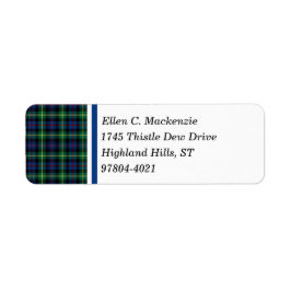 Farquharson Klan Bright Blue och Grönt Tartan Returadress Etikett