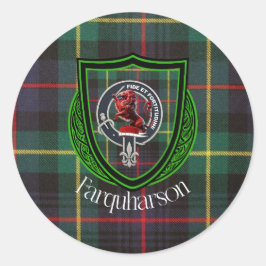 Farquharson skotsk klan tartan och vapensköld runt klistermärke