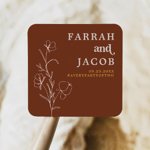 FARRAH Retro 70-tals Rost Floral Jord Barn Bröllop Fyrkantigt Klistermärke