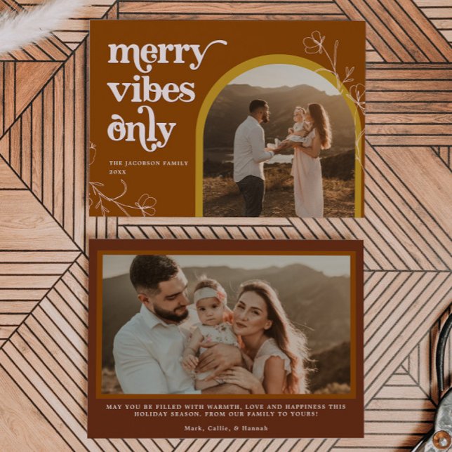 FARRAH Retro 70's Merry Vibes Arch Photo jul Inbjudningar (Skapare uppladdad)