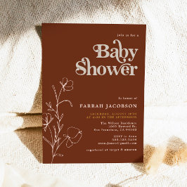 FARRAH Retro 70's Rust Mustard Baby Shower Inbjudningar