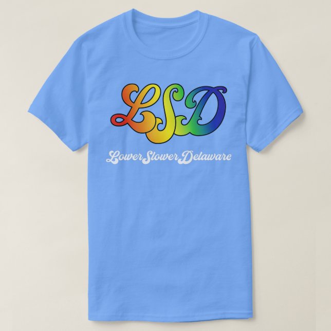 Färre, långsammare Delaware-Multifärgad 1960s-desi T Shirt (Design framsida)