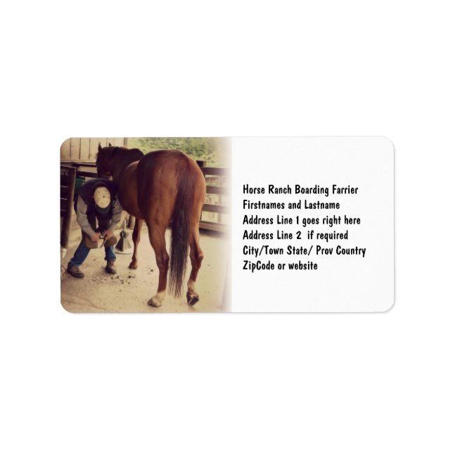 Farrier - Beresh Horse Photo Hoof Trim Adressetikett (Framsidan)