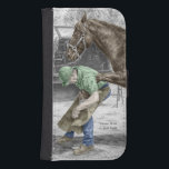 Farrier Blacksmith Shoeing Horse Samsung S4 Plånboksfodral<br><div class="desc">Den här teckningen har en detaljerad teckning av en farkost som arbetar på en häst och förbereder den för en hästskon. Den ursprungliga blyertspennan teckning, som skapades av konstnären Kelli Svan, har av henne blivit handtonad med färg-detaljer för att skapa detta slutliga utseende. Bilden heter "Anpassningsbar Made". Kelli Svan specialiserar...</div>
