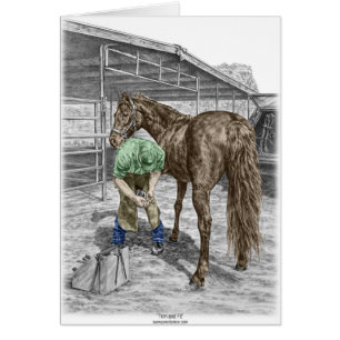 Farrier Blacksmith Trimming Horse Hoof Hälsningskort